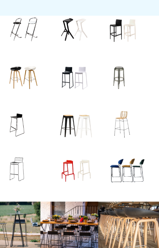 Exemple de tabourets et de chaises hautes proposés