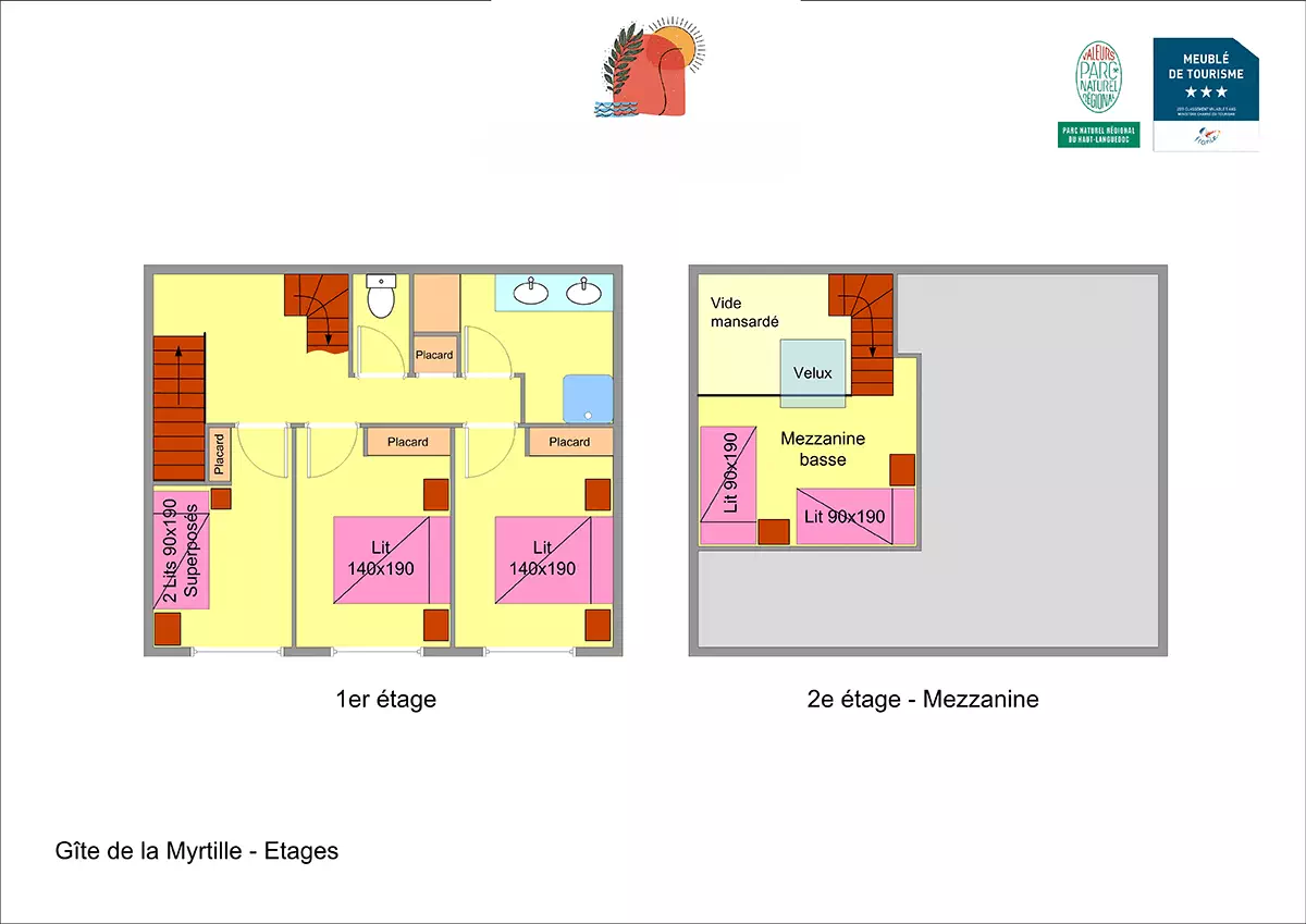 Plan du 1er et 2e étage des Myrtilles