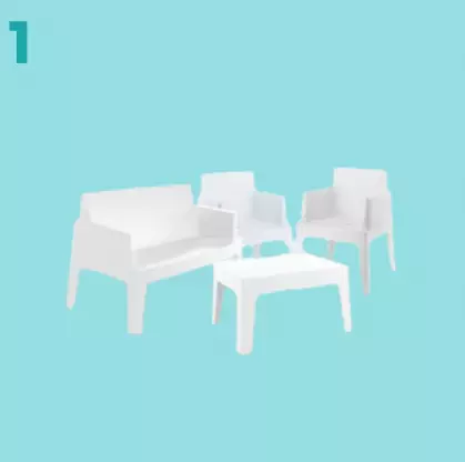 1 – Ensemble box 1 canapé + 2 fauteuils + 1 table