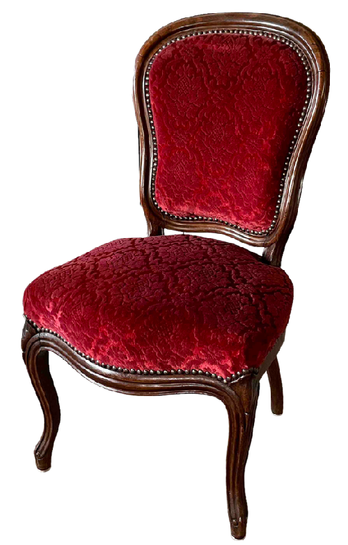 Chaise bois velours rouge - 1 disponible