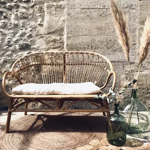 Banquette et salon en rotin