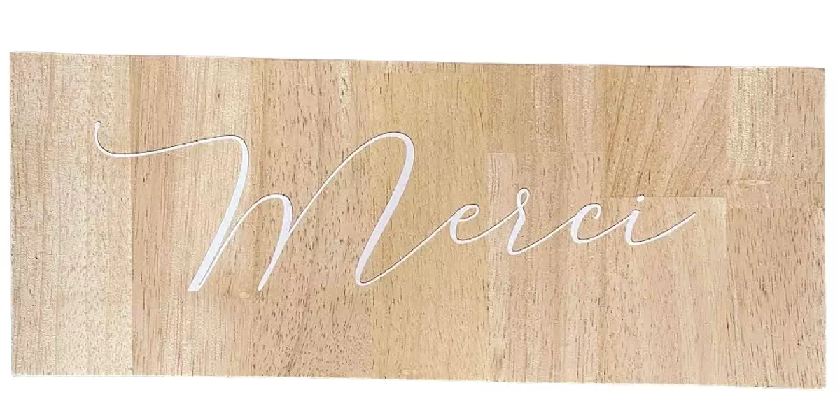 Exemple panneau espace en bois "Merci" 