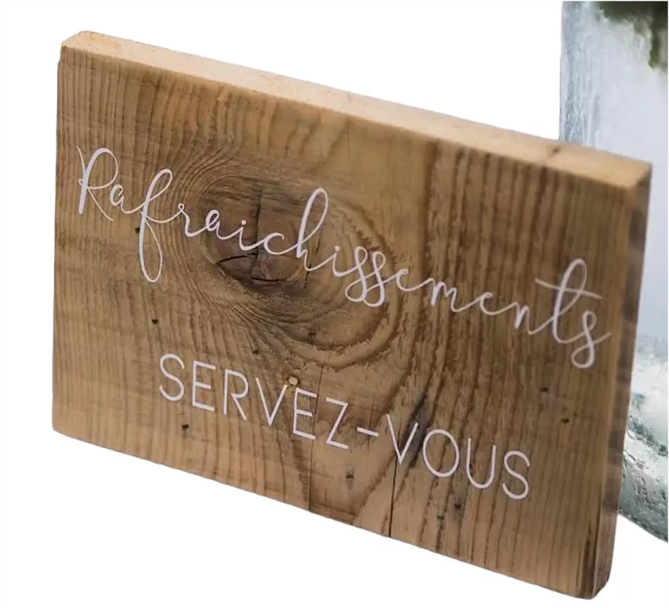 Exemple panneau espace en bois "Rafraichissement"