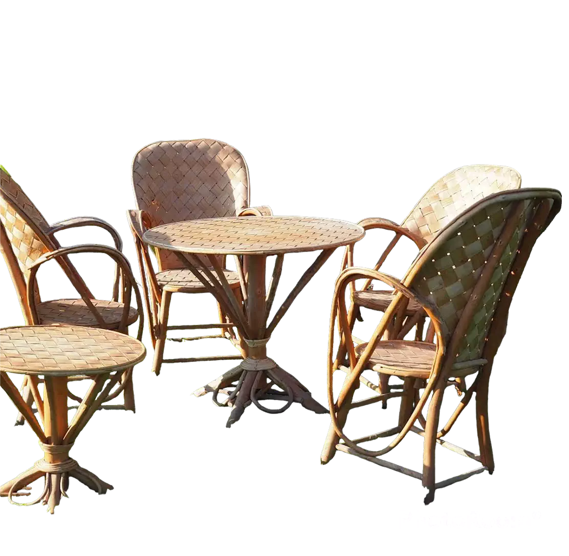 Salon chataigner 4 fauteuils + 1 table (sans coussin) 