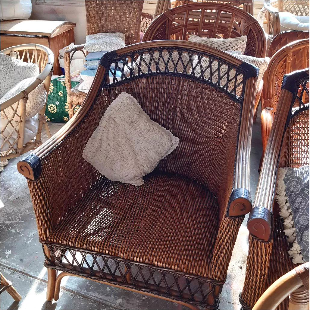 Salon rotin ajouré tressé canapé + 1 fauteuil + 1 table (avec coussins d'assise) 