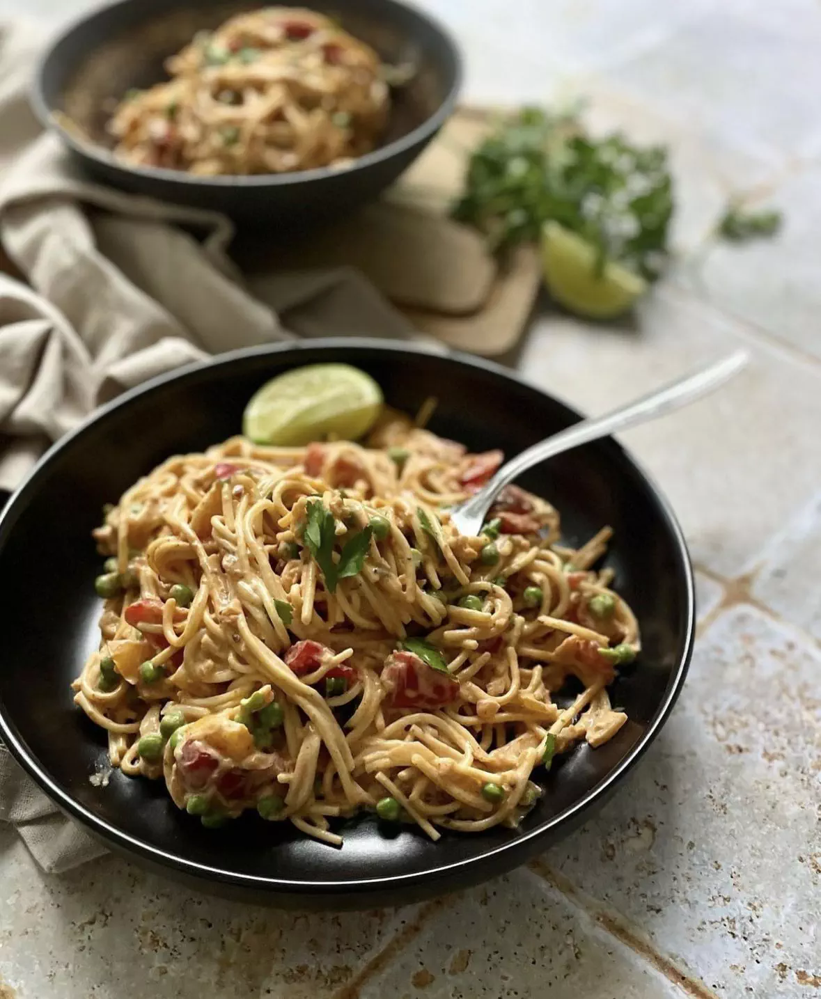 Spaghettis aux poivrons rôtis et sa sauce Harissa