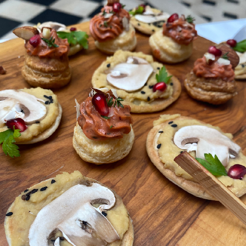 Blinis maison houmous et champignon