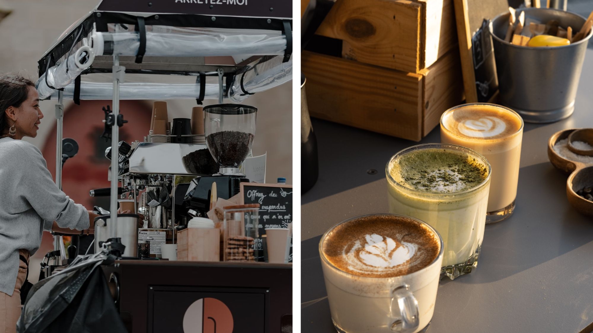 photos représentant différents types de boissons chaudes (café)