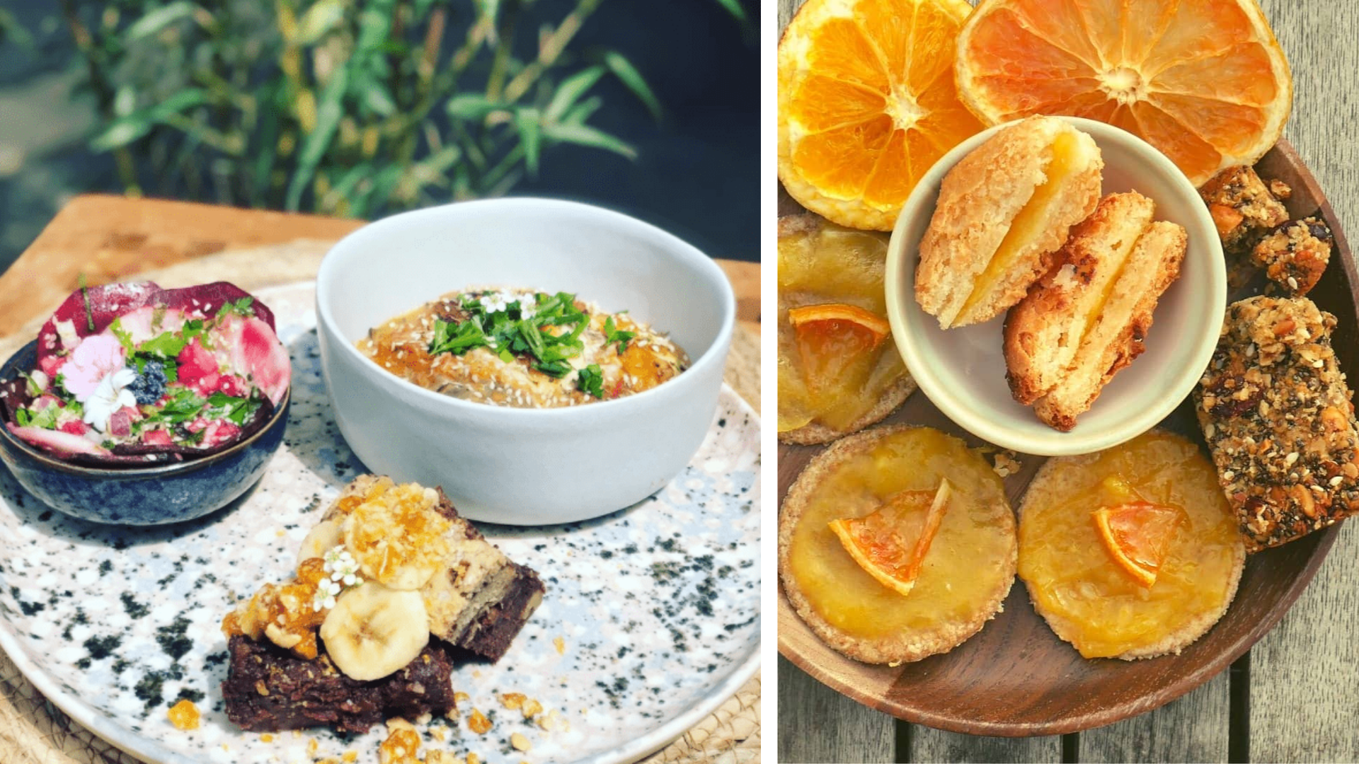 Assiette avec des rondelles d'orange et des tartelettes oranges