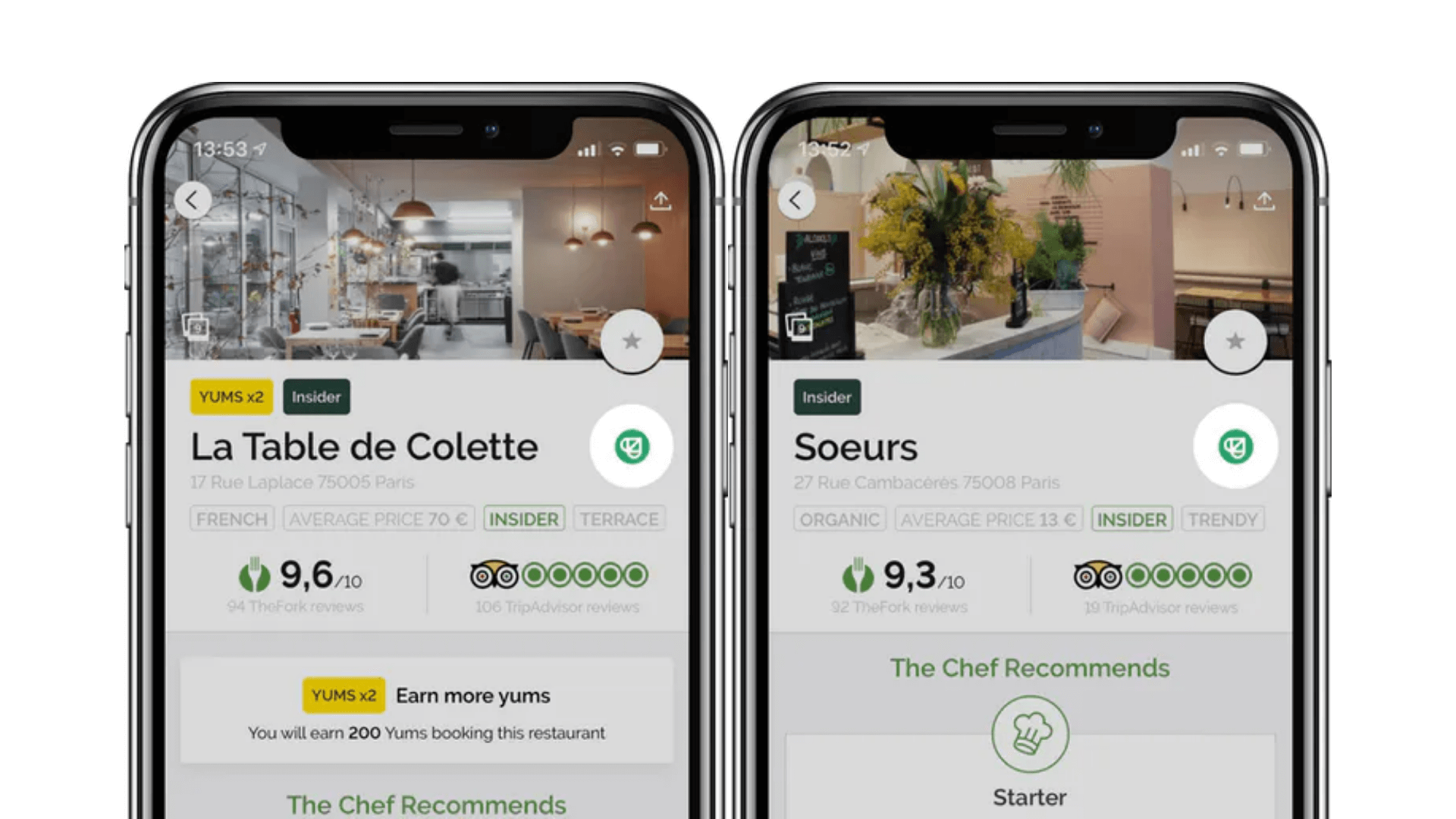 apture écran de deux fiches clients sur The Fork