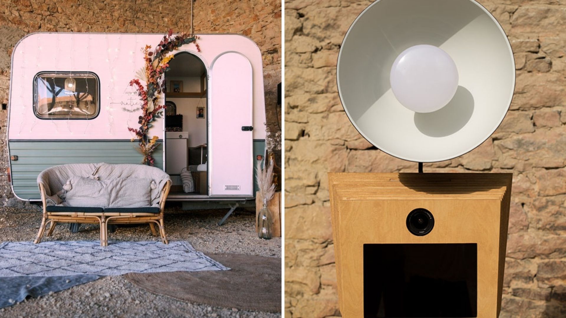 Photo représentant une caravane proposant des boissons et un photobooth pour prendre des photos souvenir