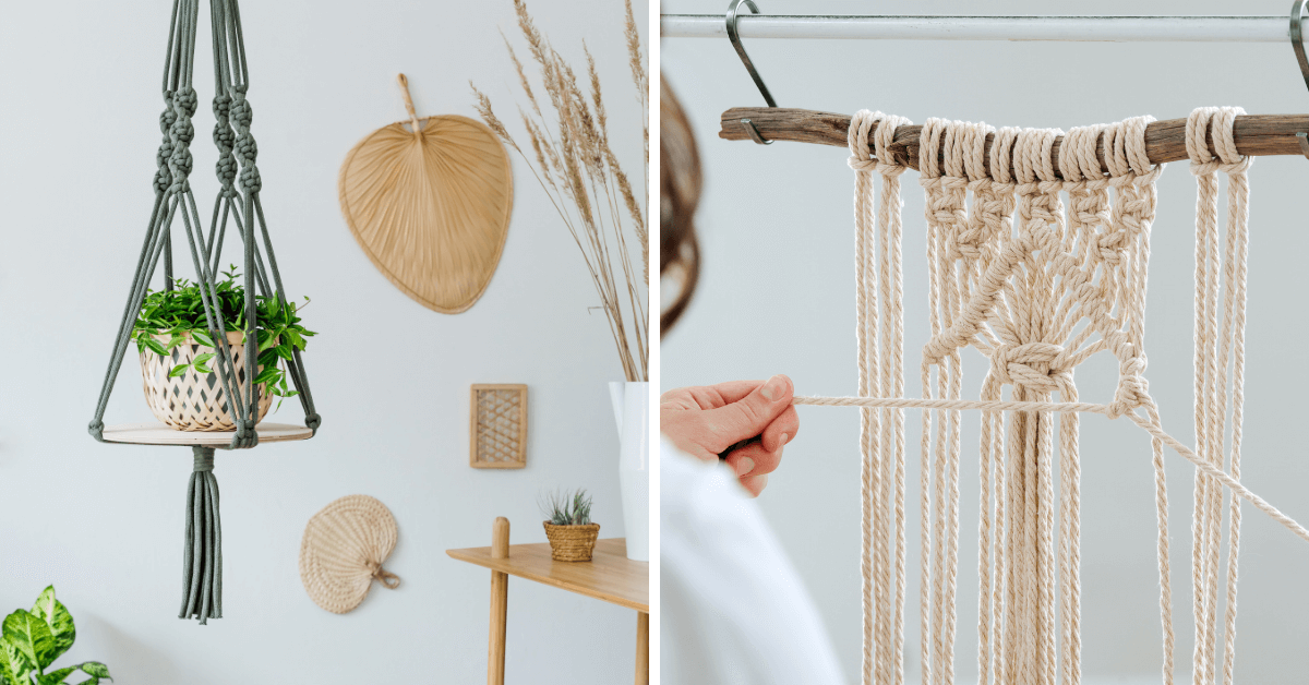 Pot de fleur couvert de macramé