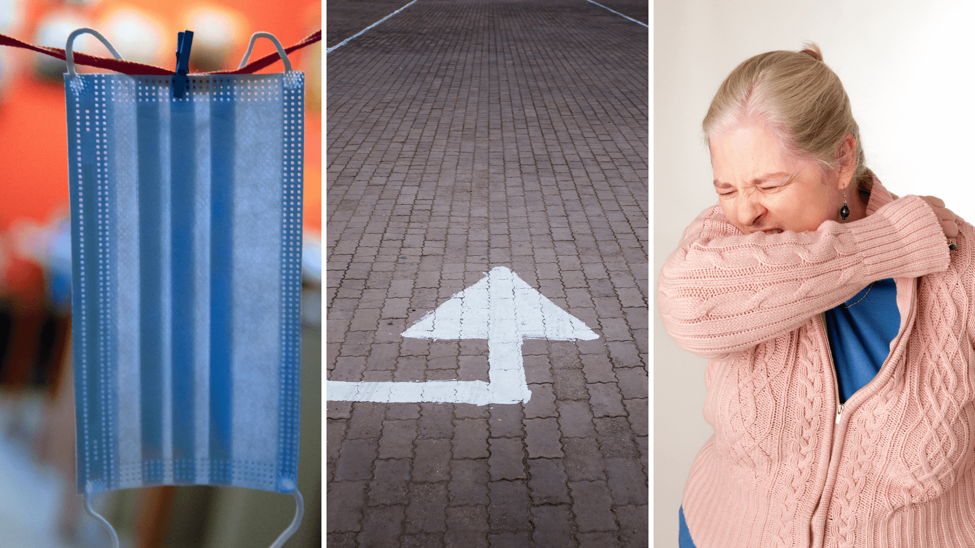 Gestes barrières : masque et flèches de circulation 