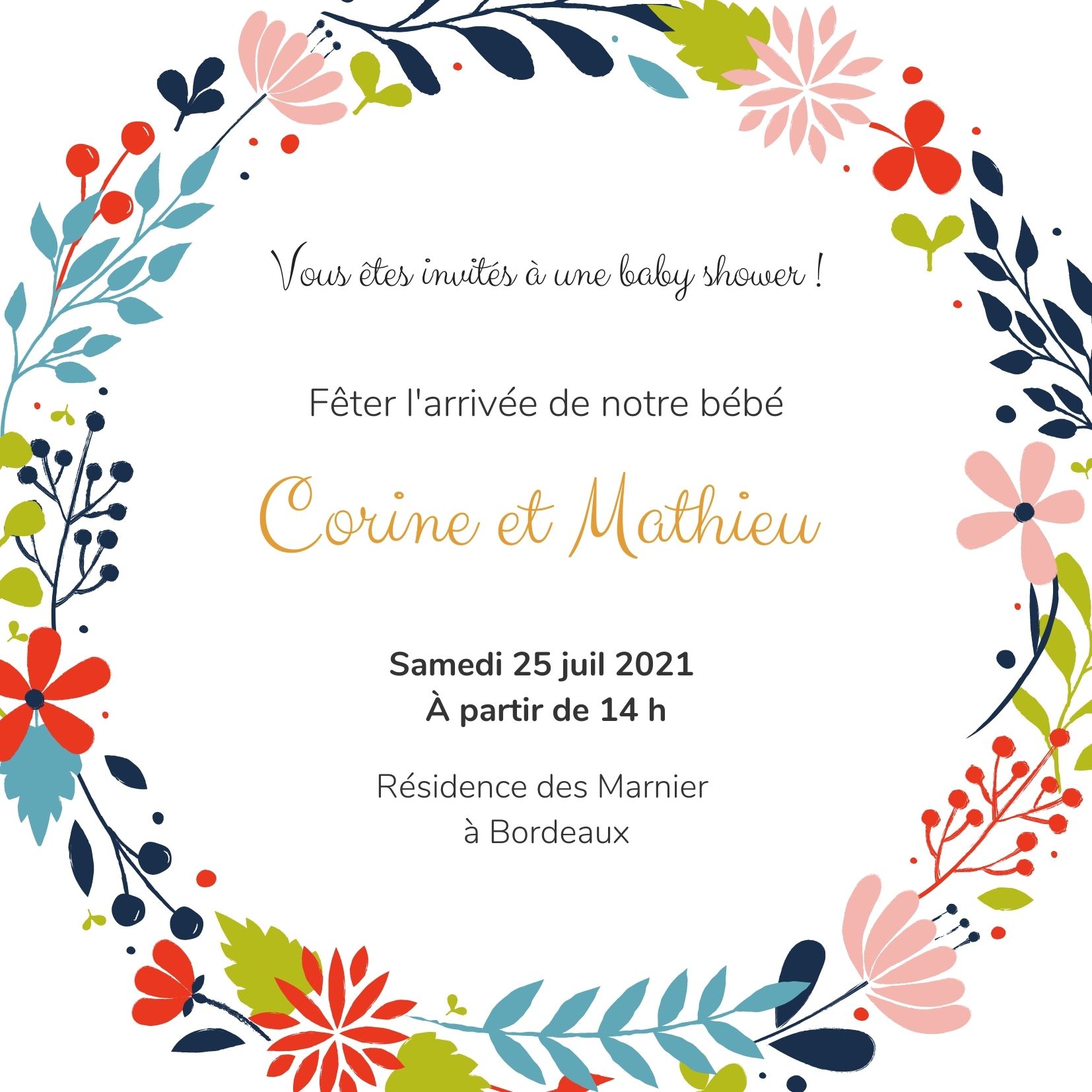invitation à une baby shower faite sur canva
